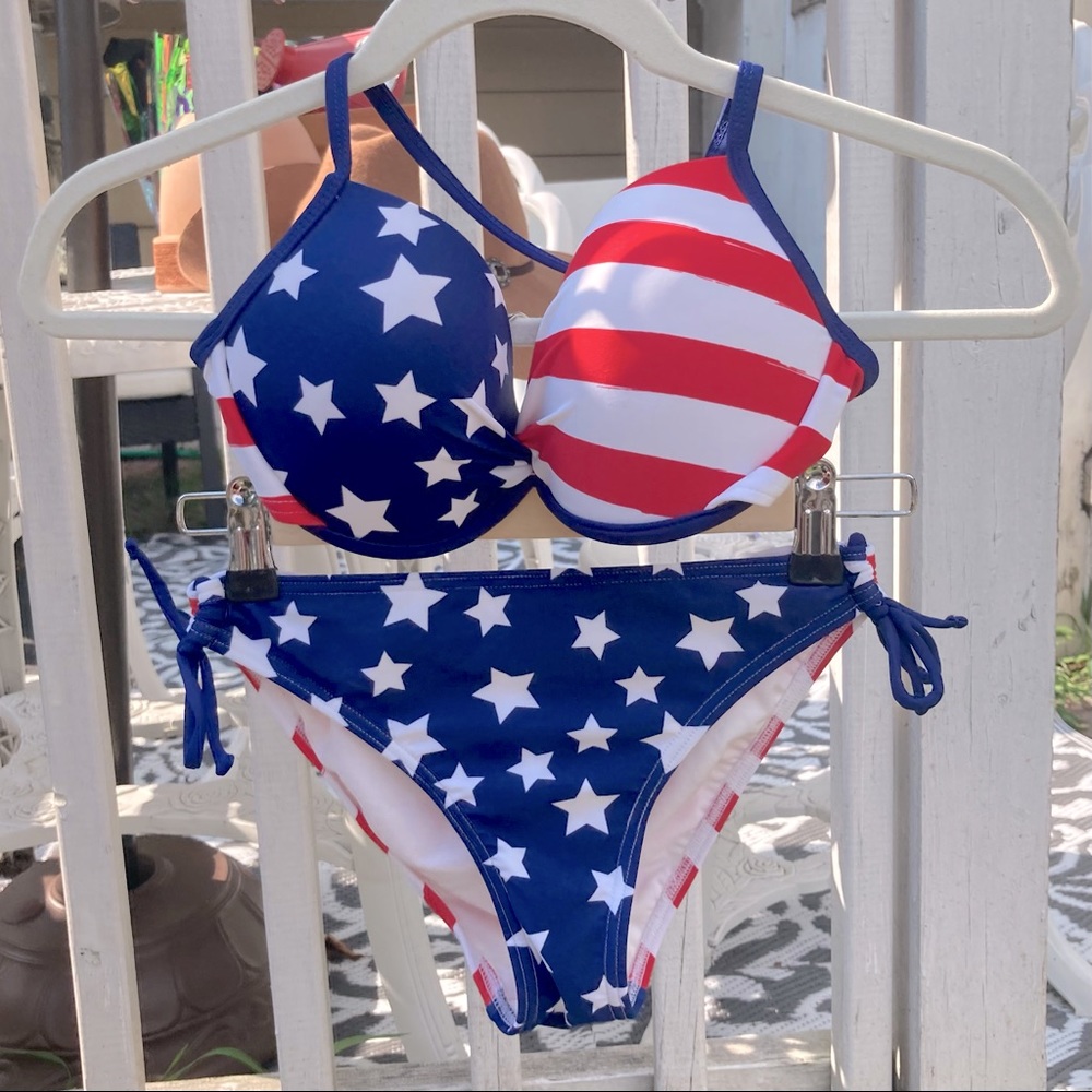 Arizona Jean Co. Push Up American Flag Bikini Set
